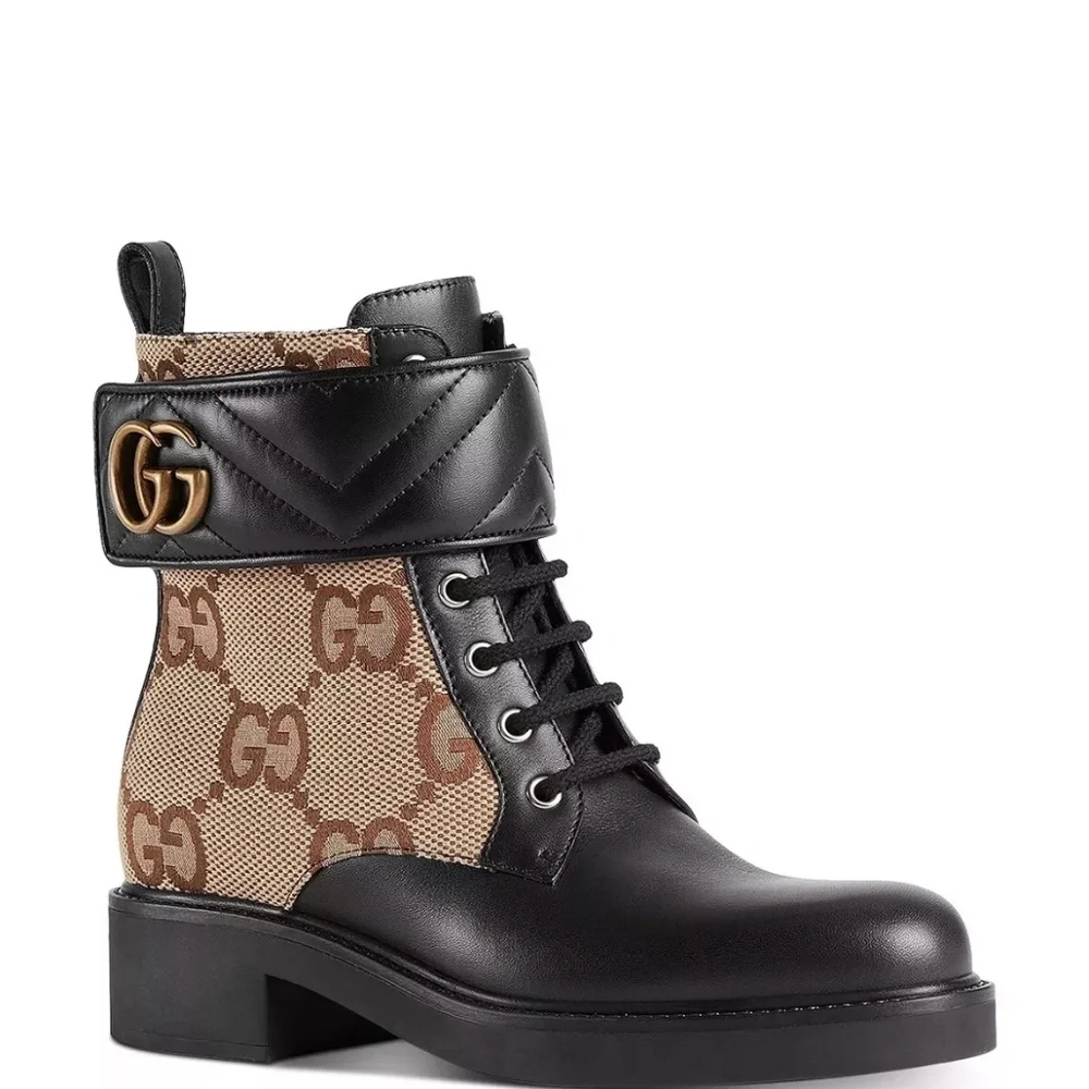 Gucci Double G Logo Leather Combat Boots - Picture 5 of 10